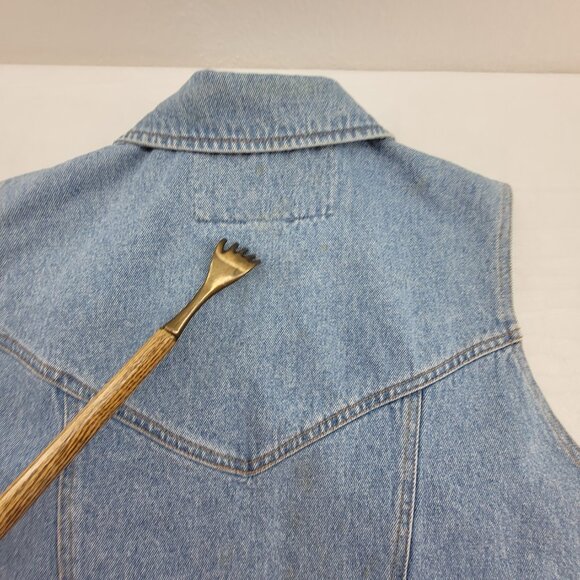 Vintage Denim Vest Womens L Blue Faded Button up w pockets by ABE Jeans - Picture 14 of 14